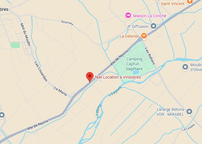 Plan d'accès Niel Location à Vinsobres | Route de Nyons Carte de Niel Location à Vinsobres sur la Route de Nyons, proche du Camping Capfun Sagittaire et de la rivière L'Eygues.